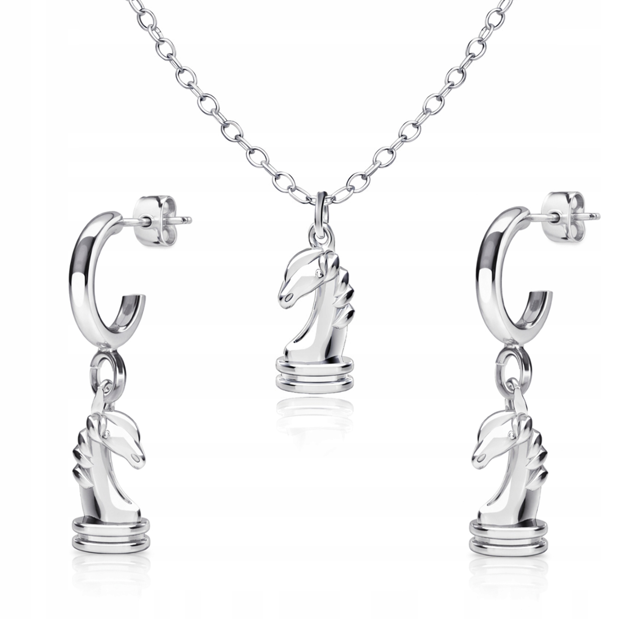 Skoczek Šachový Koník Šachy Stříbrný komplet rolo oval stříbro 925