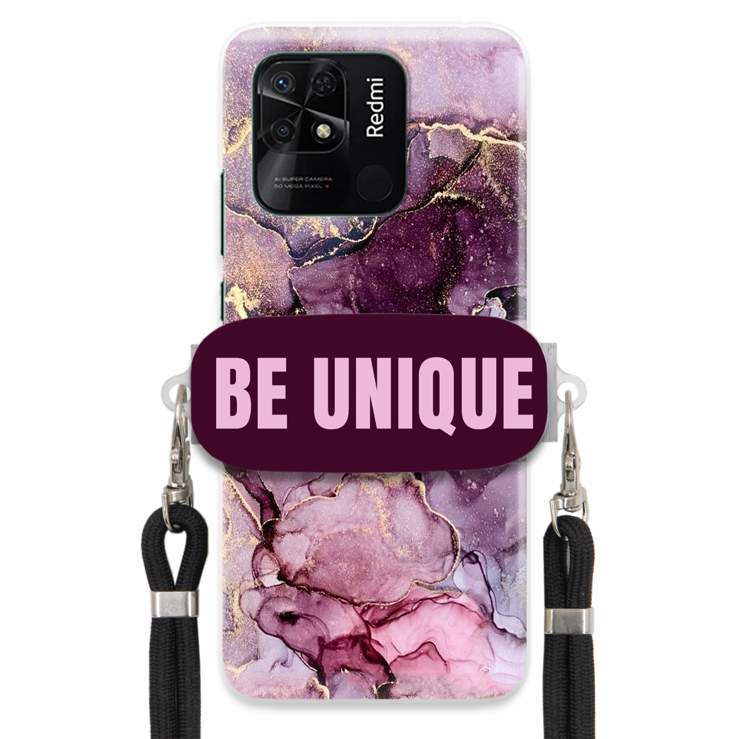 Puzdro pre Xiaomi Redmi 10C 4G Case držiak na šnúrku Čierny fialový mramor