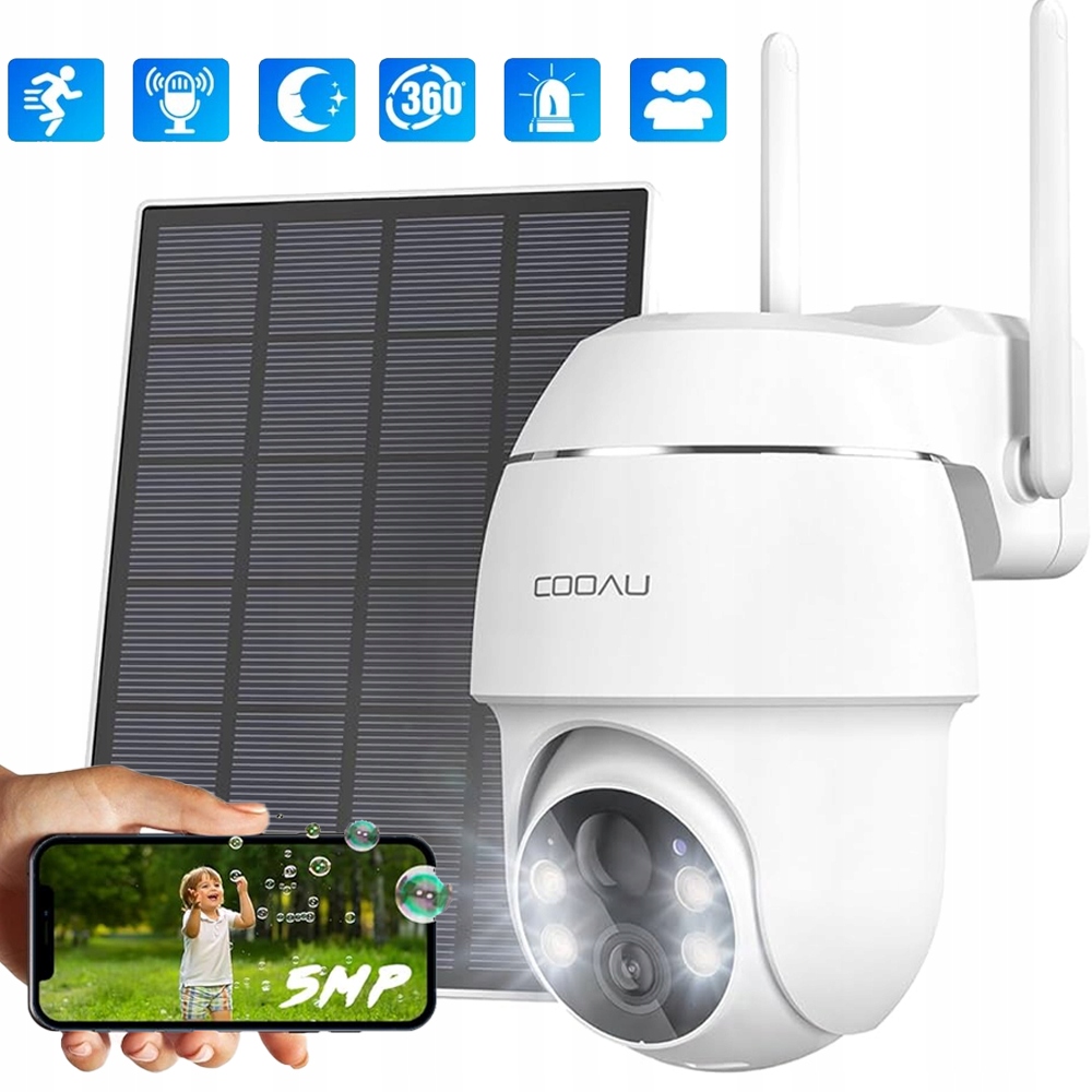 5MP KAMERA SOLARNA ZEWNĘTRZNA 355° OBROTOWA IP WIFI NA 5200MAH AKKU ONVIF