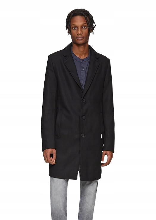 Qs Černý Pánský Klasický Kabát S Klopami Ke Kolenům A Vlnou M 6BA
