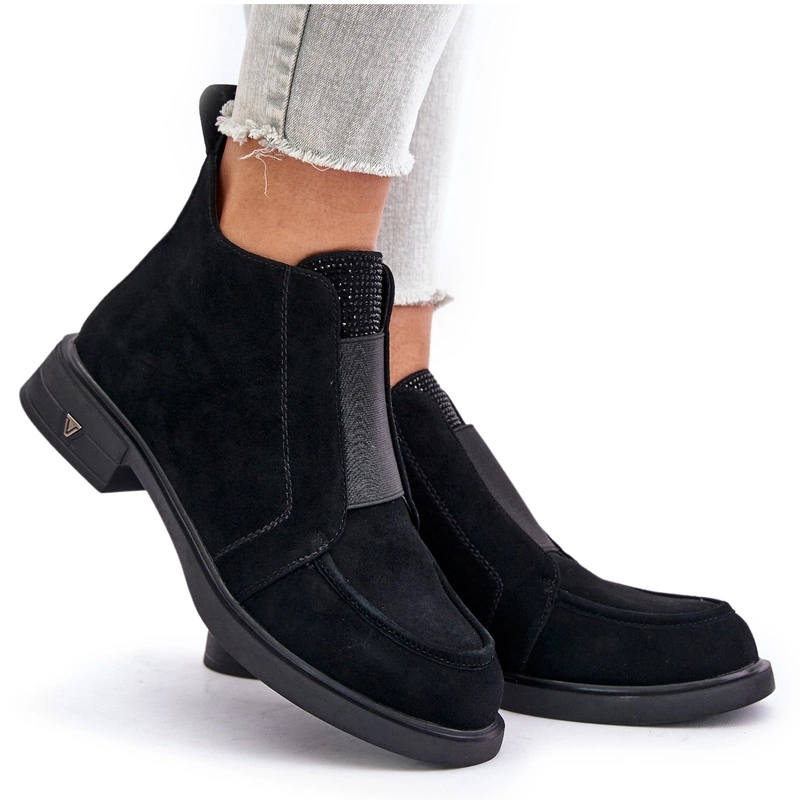 Kotníkové Boty Nízké Plochý Podpatek Semiš Zip Zdobení D&a JC42-23 Černé 37