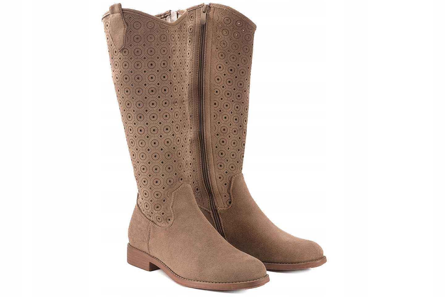 S.barski HY52-531 Dámské Ažurové Kozačky Vysoké Semišové Eko béžové 40