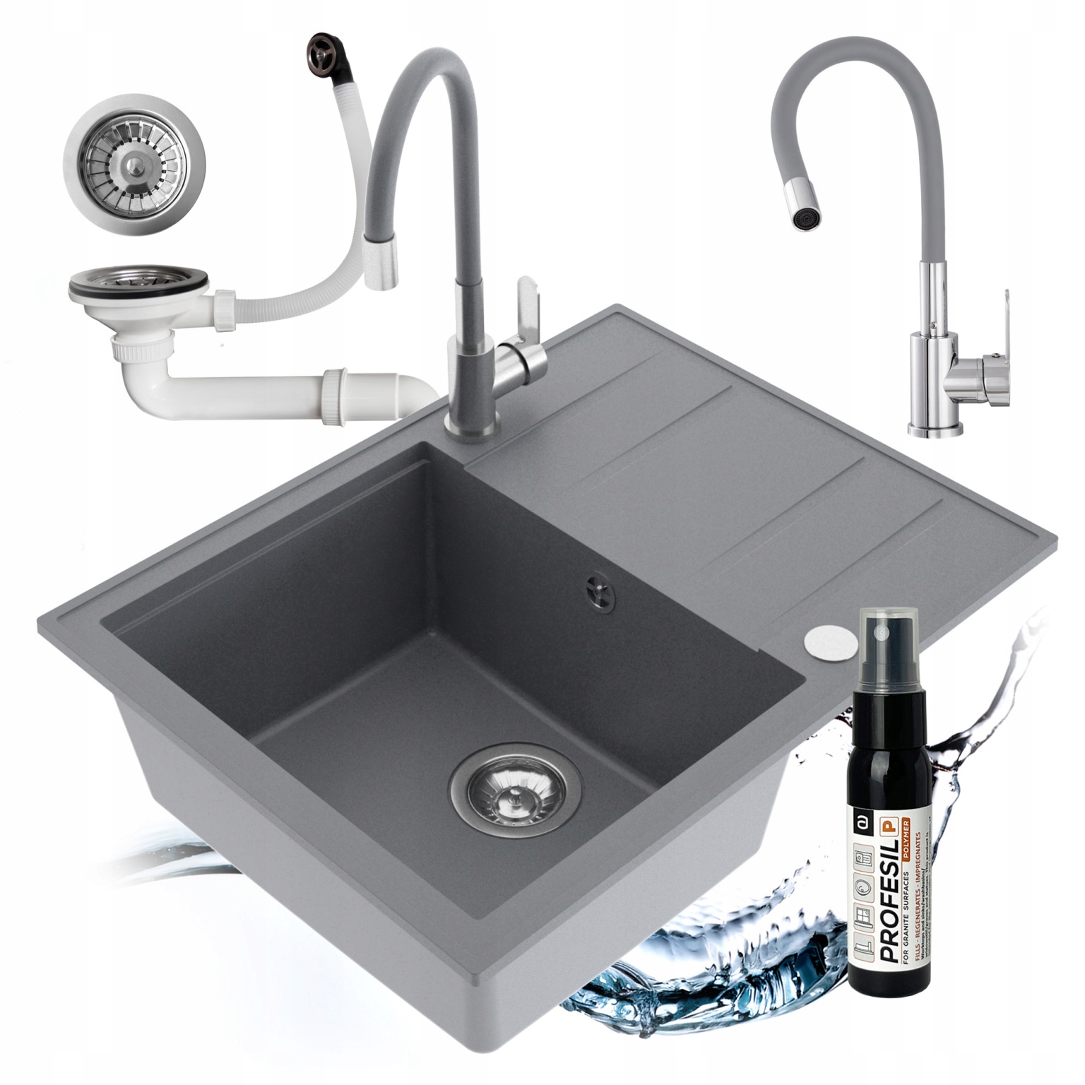 Jednokomorový Drez Miló Emporio Granitový Sifón, Flexibilná Batéria