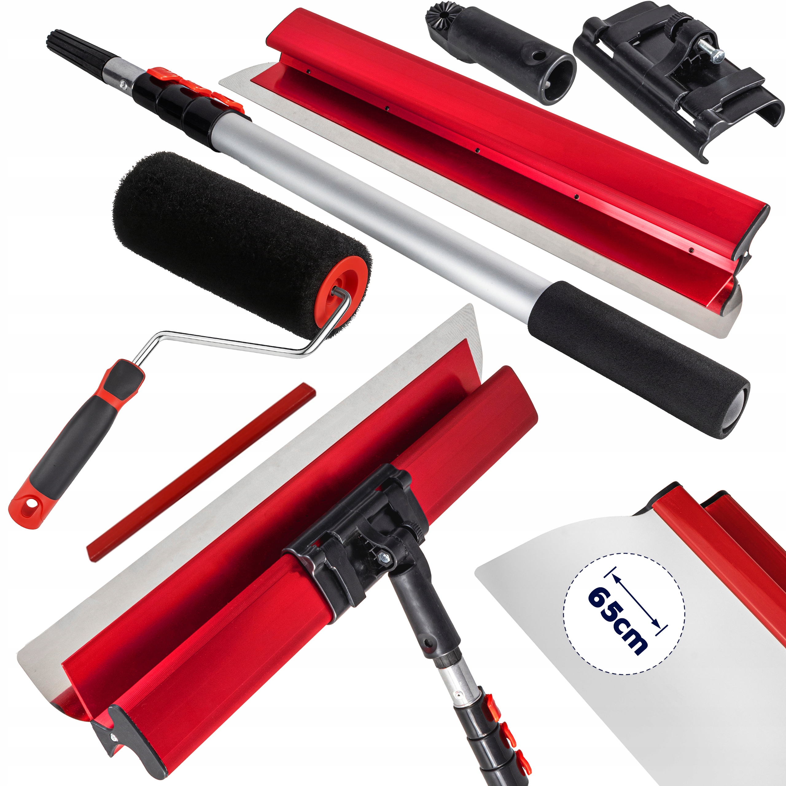 Nůž Na Hladítko 65 cm Vyměnitelná Nerezová Čepel 0.3 mm Hůl Váleček 18 cm