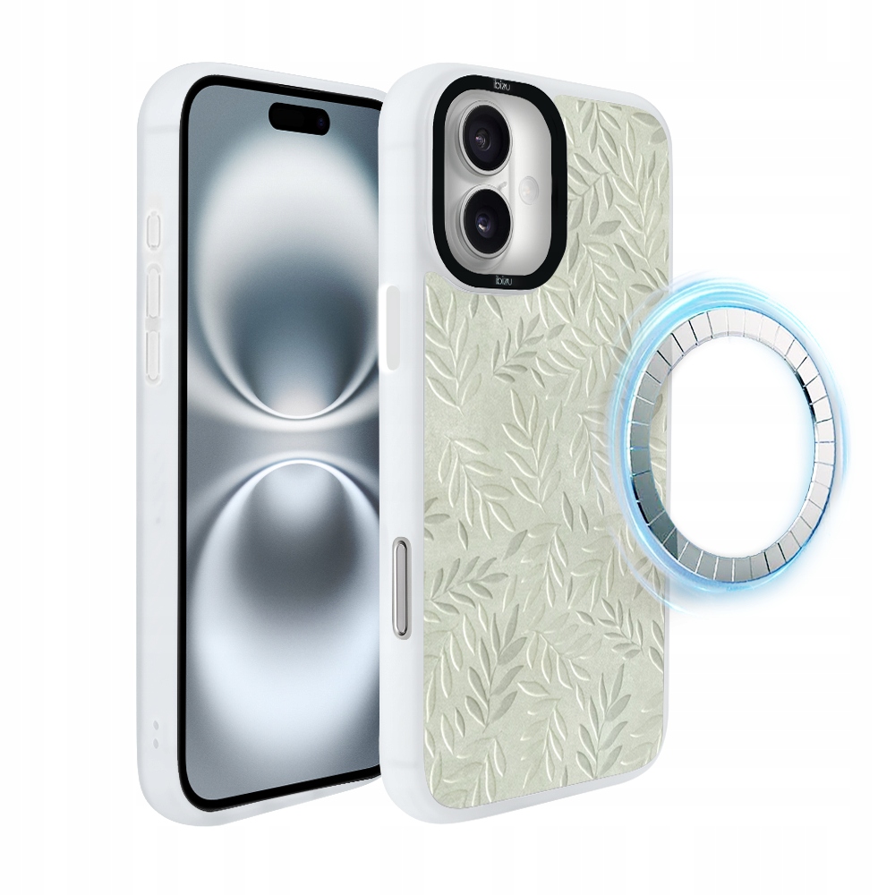 Pouzdro pro iPhone 16 Ibizu DropGuard Matt s MagSafe, olivová stopa, bílé