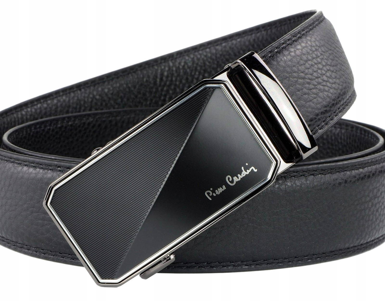 Pierre Cardin Skórzany Pasek Męski Skóra Automat Pudełko Czarny