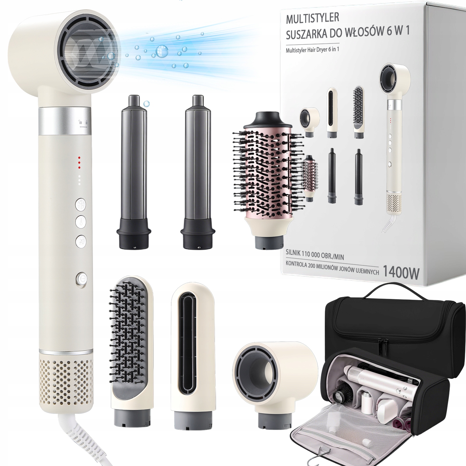 Výkonný Fénovací Kef Na Vlasy 6 V 1, 3 Rýchlosti, S Ionizáciou, 1400 W, Regulácia