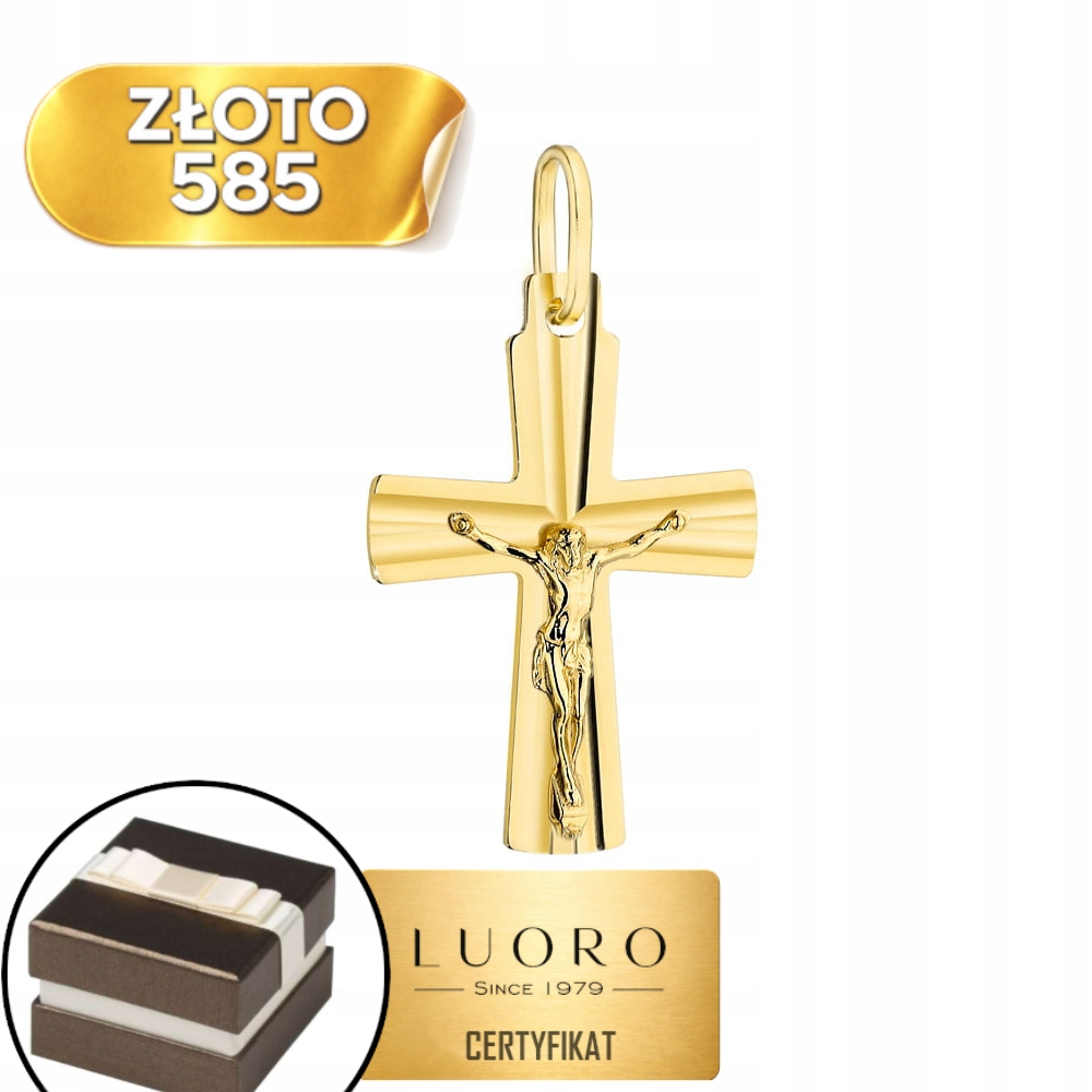 Zlatý Křížek 585 14K Zdobený Diamantem Žlutý 26 MM Elegantní