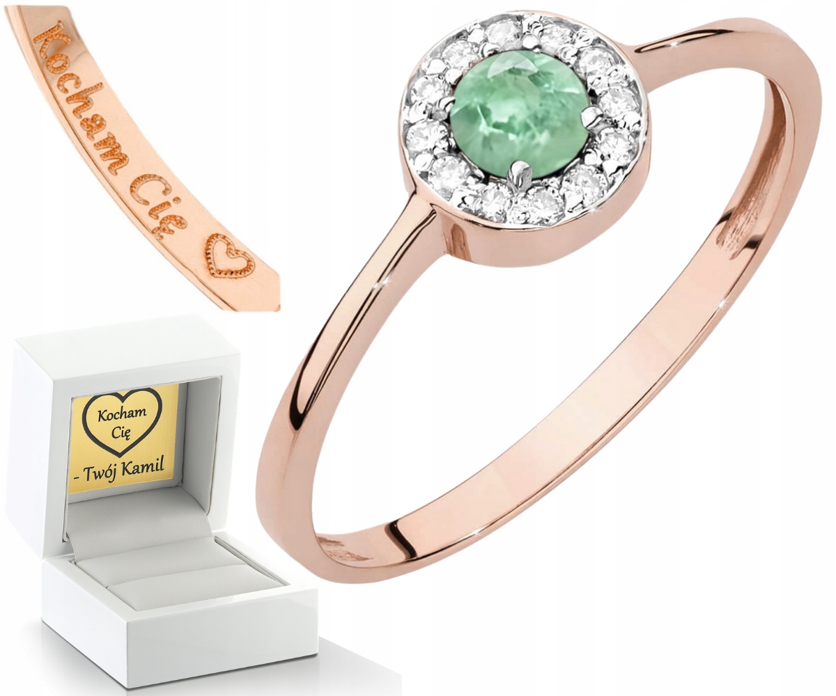 Růžové Zlato Prstýnek Se Zeleným Smaragdem A Diamanty Zlato 585