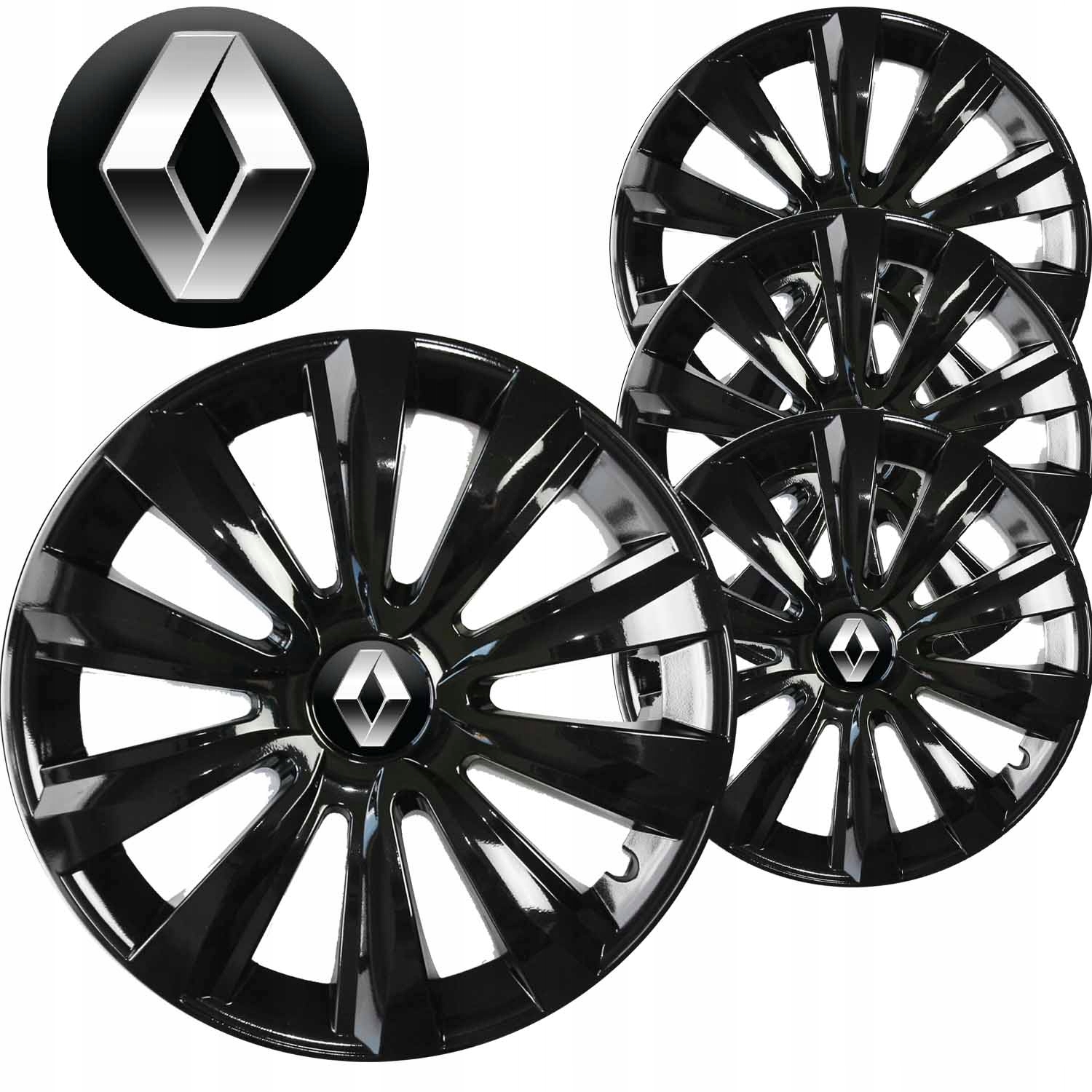 NOWOCZESNE CZARNE KOŁPAKI 15" DO RENAULT + KOMPLET ZNACZKÓW DEKIELKÓW! Producent Carcommerce