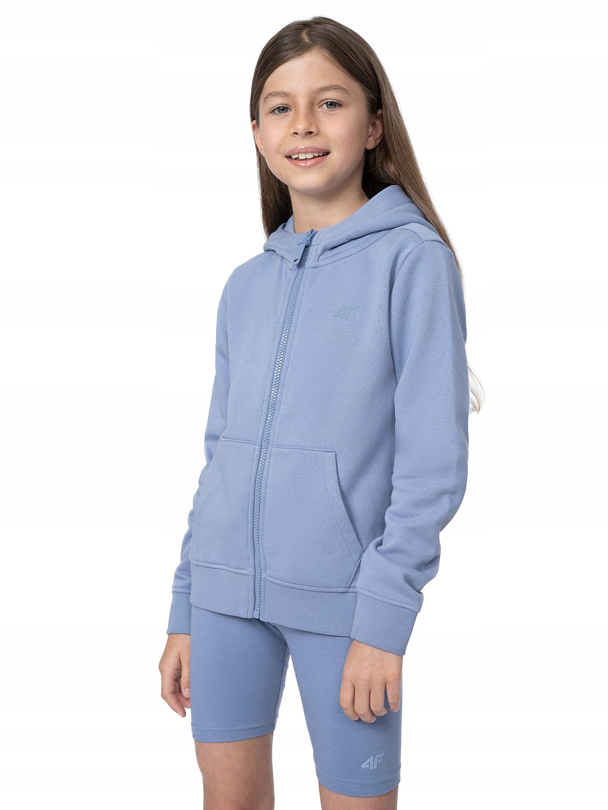 4F Bluza Dziewczęca Dresowa, Rozpinana z Kapturem 4FJSS23TSWSF216-32S Denim