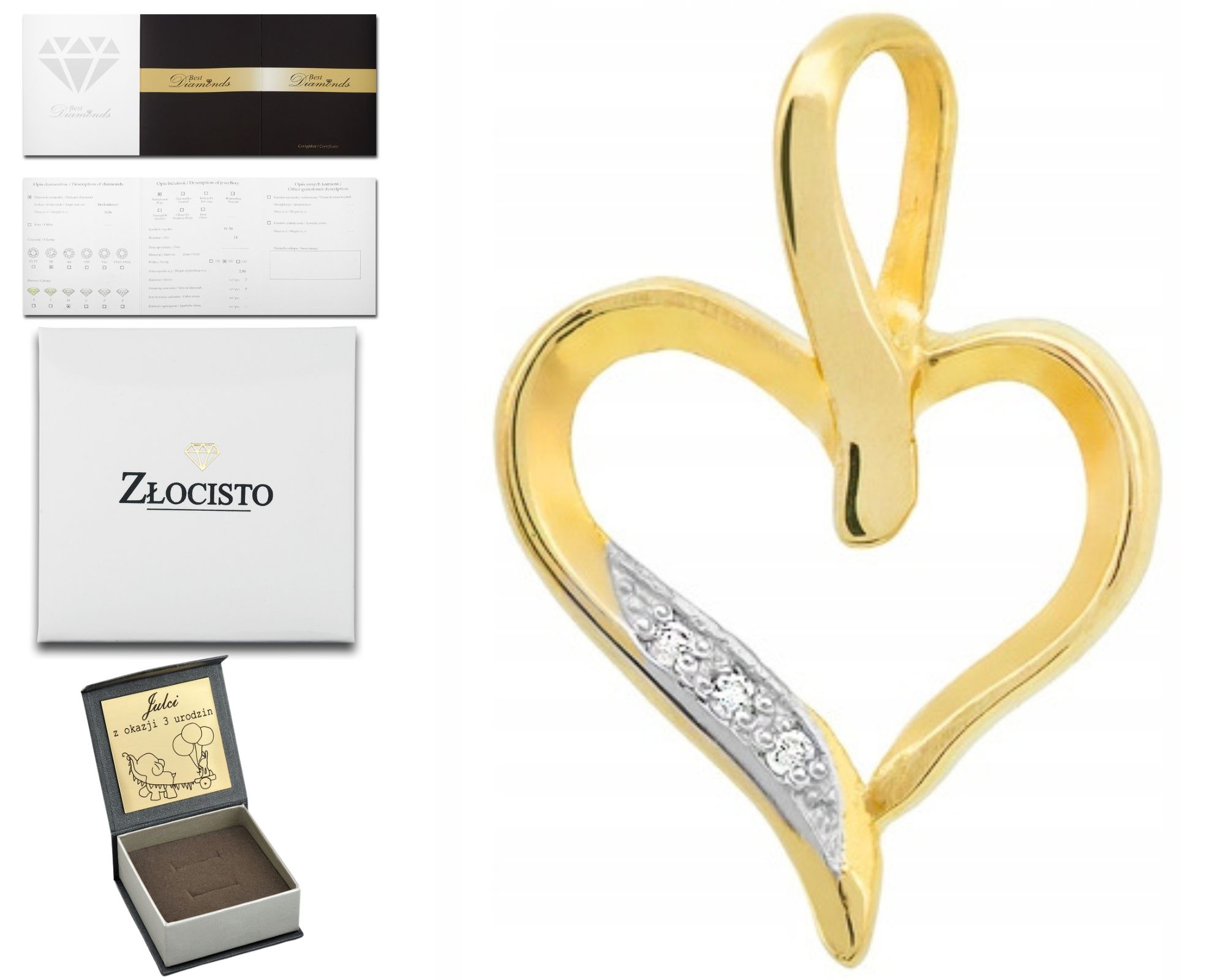 Zlatý Přívěsek S Brilianty Srdce 585 Diamanty