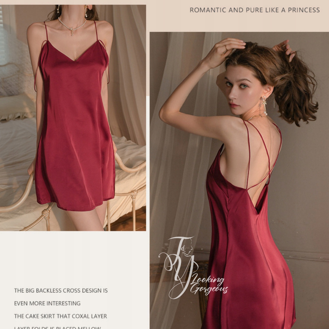 Seksowna Bielizna Damska Kobieca Nocna Satynowa Sukienka Koszula Piżama Dekolt serce