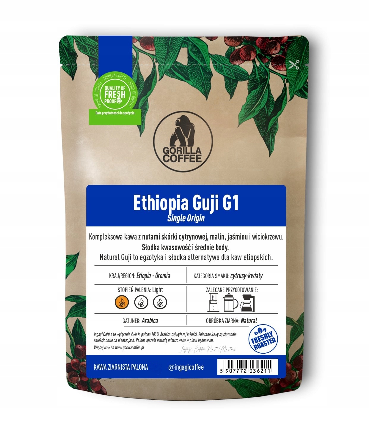 Levně Káva speciality zrnková 1 kg Ingagi Ethiopia Guji