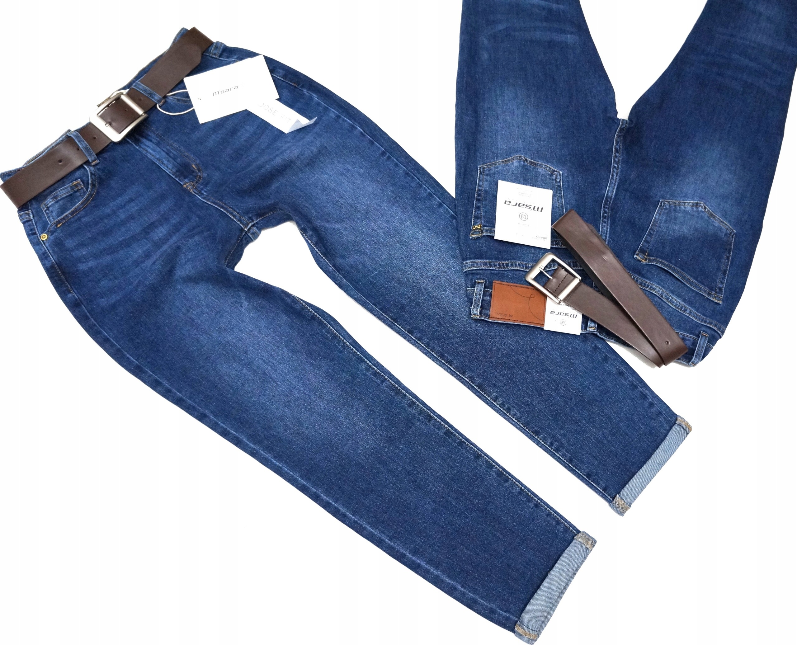 M.sara Modne Spodnie Jeansy Mom Fit Luźniejsze Nogawki Pasek Premium 44 2XL