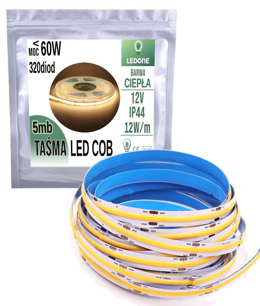 

Taśma Led Cob 12V 12w/m ip44 Neon Ciepła 5m Linia
