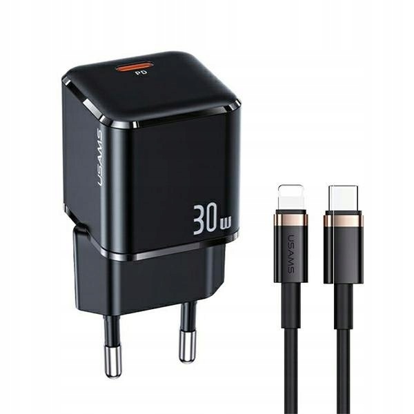 Usams Ład. siec. 1xUSB-C T45 30WPD3.0 Fast Charging +kabel U63 USB-C/Lightn