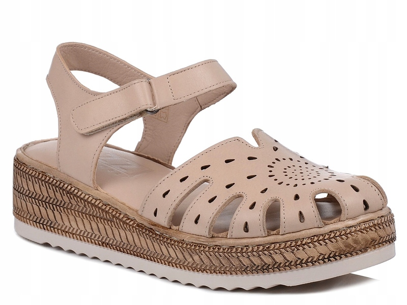 Sandały damskie skórzane z zakrytymi palcami Izzi 0162-25 na platformie 38