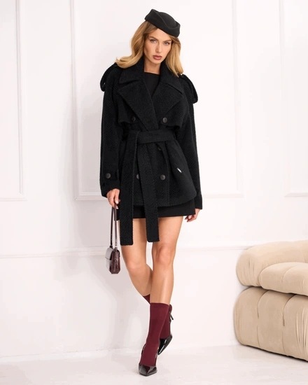 Zartex dámský kabát klasický dvouřadý Sydney černý AW26 vel. M/L