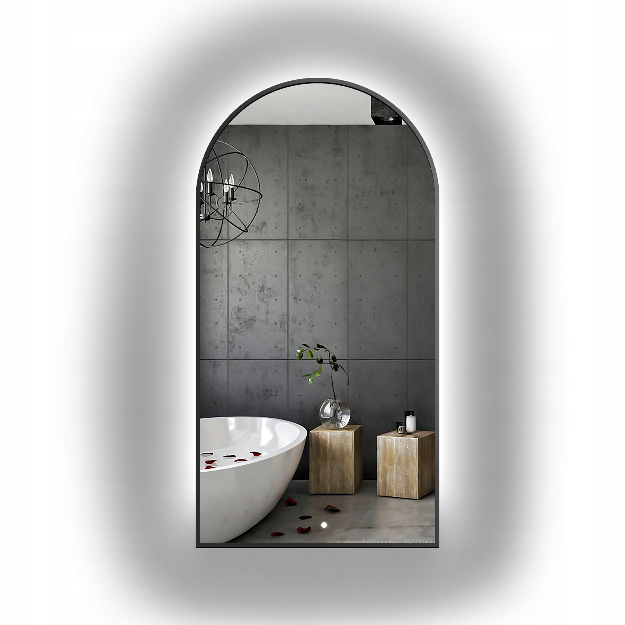 Zrcadlo Domi v černém rámu Mdf Slim s Led podsvícením 60x150