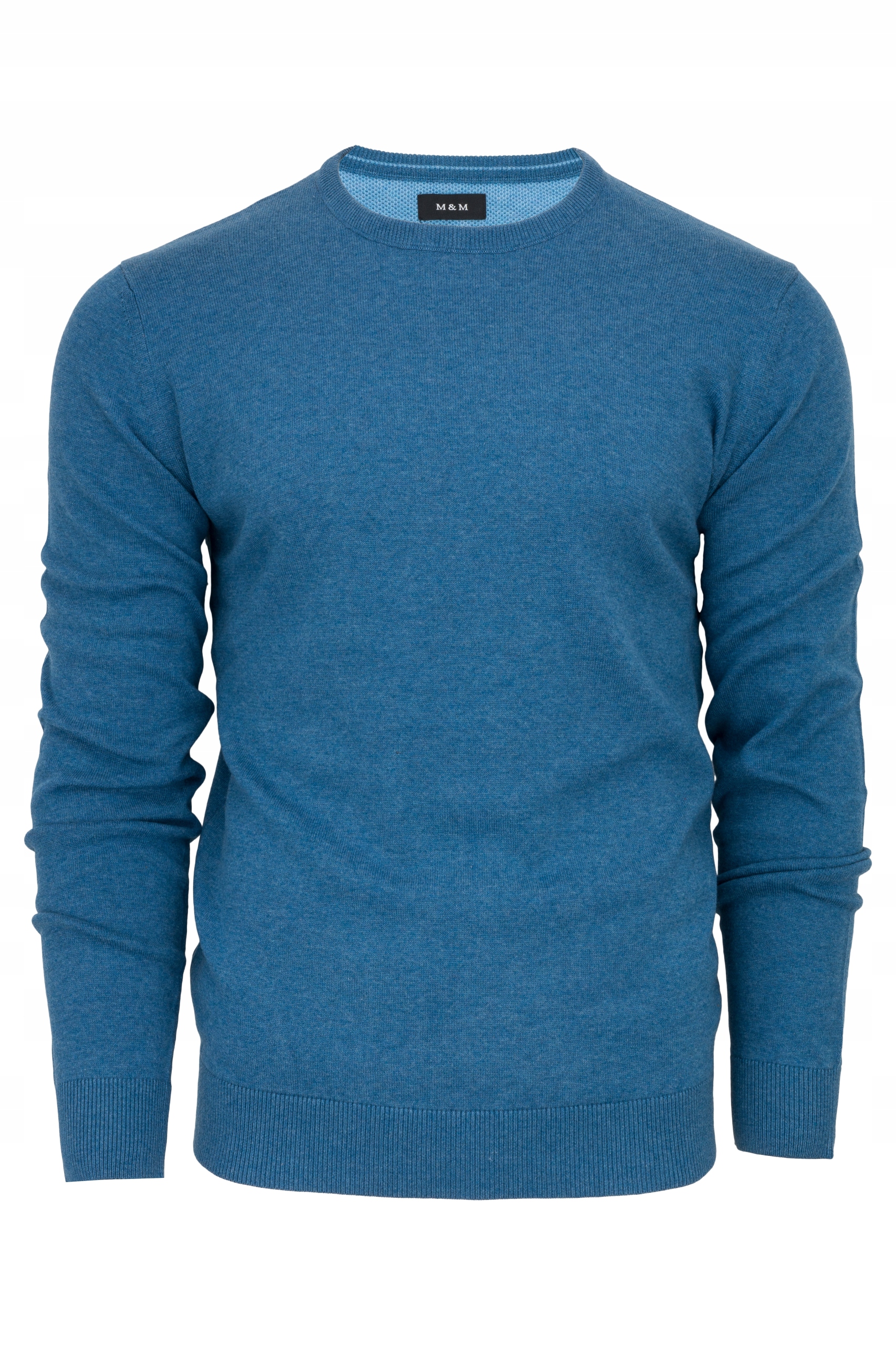 Pánský svetr R-neck kulatý M&M modrý Premium Cotton Bavlna 100% XXL
