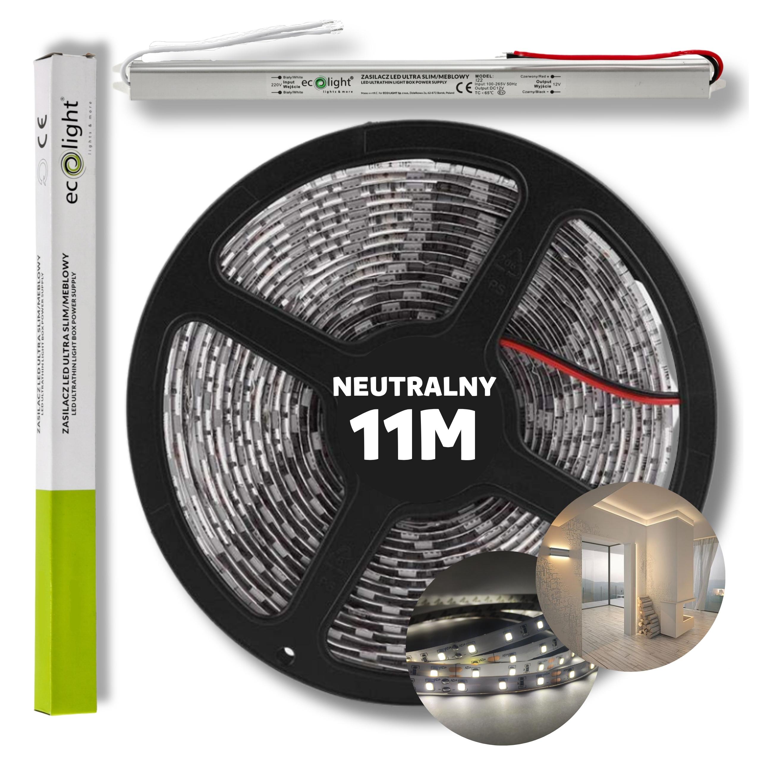 Set 11 m Led pásek Smd bílý neutrální s napájecím zdrojem 12 V