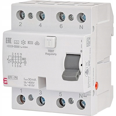 Proudový chránič 4P 63A 30mA Ac EFI6-P4 ETI-002061653