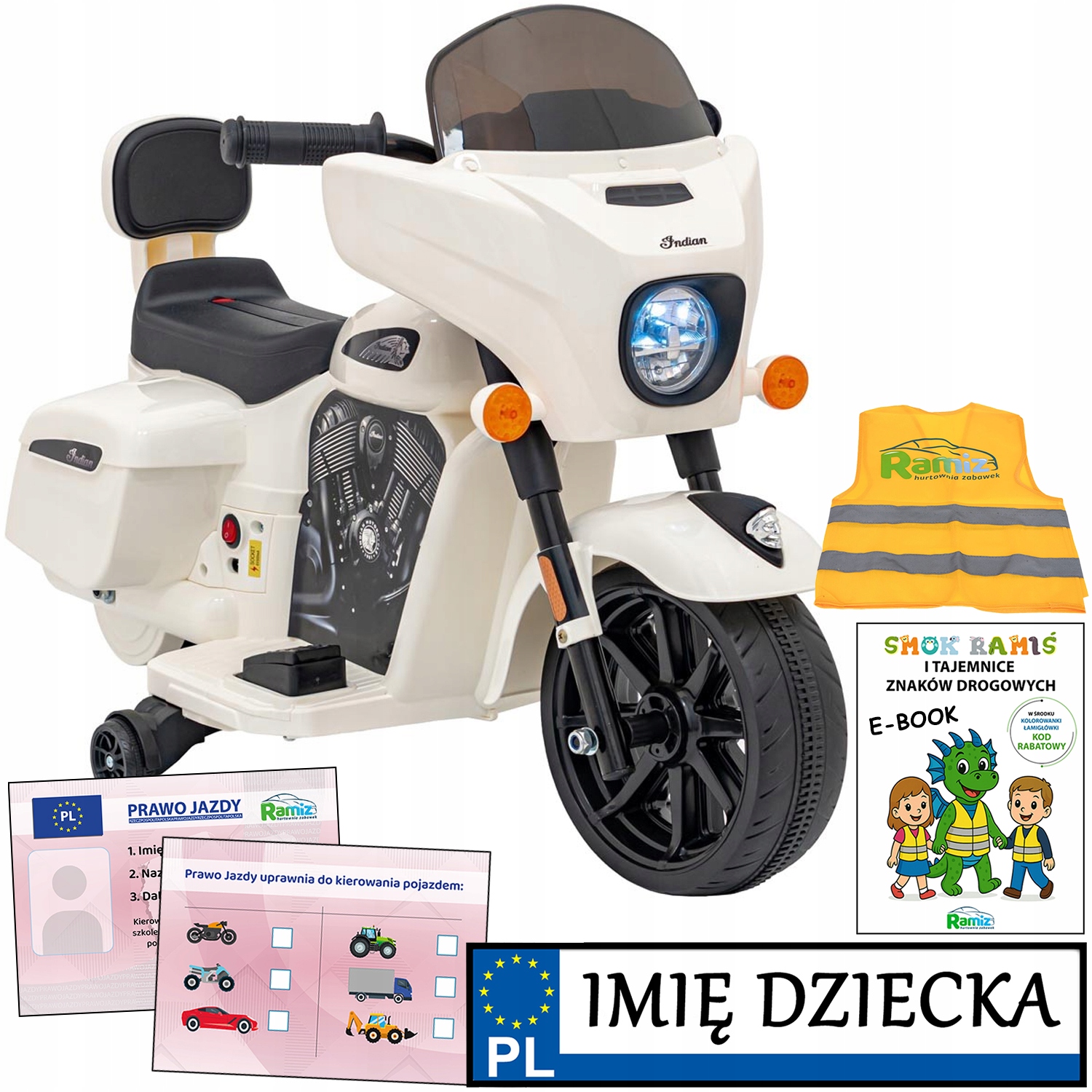 Motor motorek na akumulator dla dzieci Chopper Indian prawo jazdy