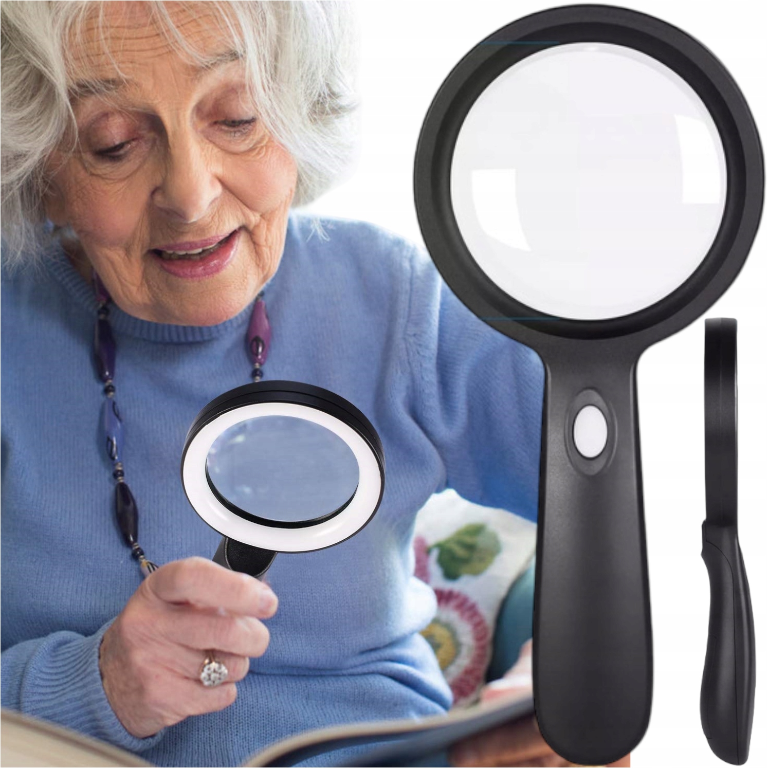 DUŻA LUPA SZKLANA 10x POWIĘKSZENIE Z OŚWIETLENIEM 18 LED +GRATIS ŚCIERECZKA