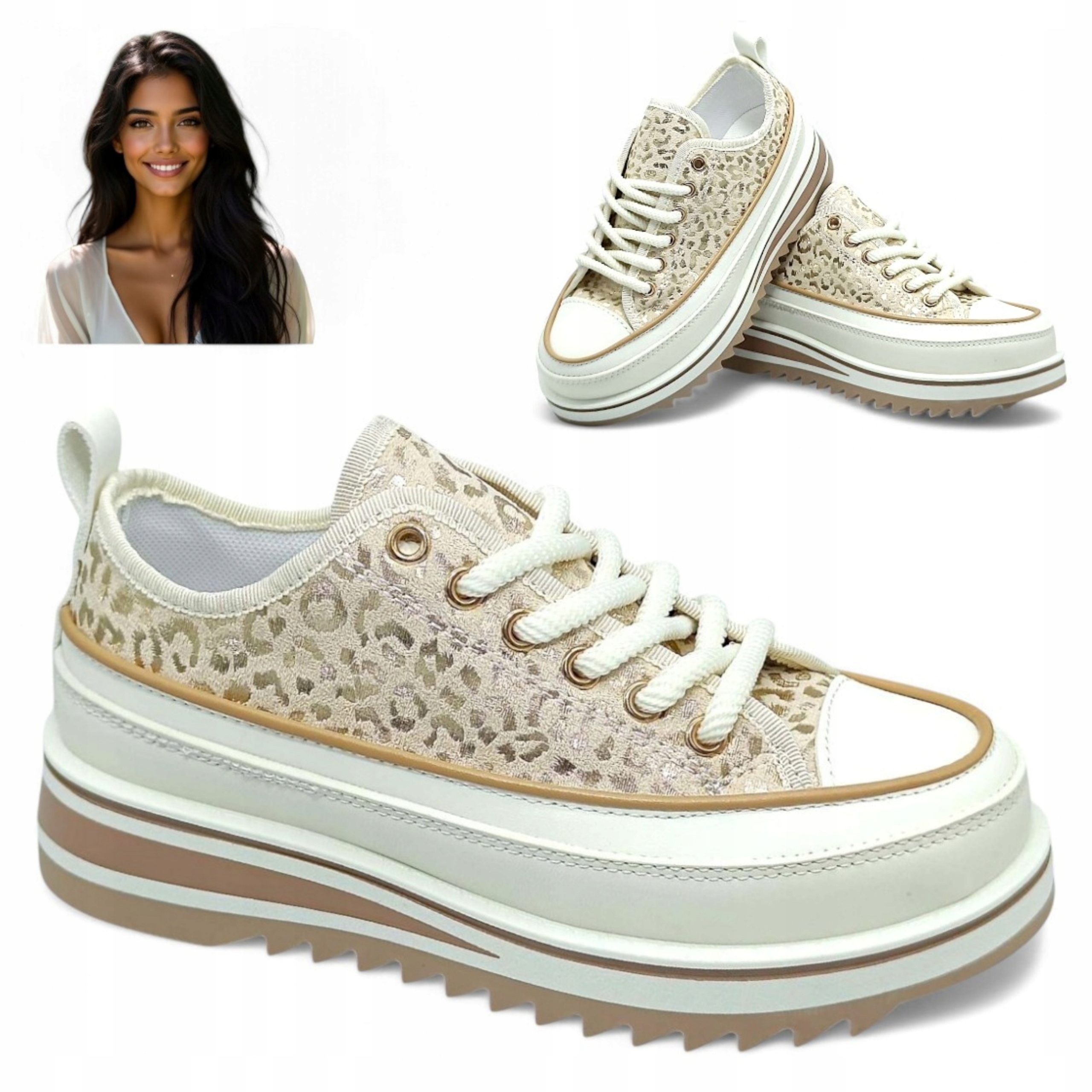 Dámské tenisky na platformě 39 Zlaté šněrovací polobotky Jarní Barski