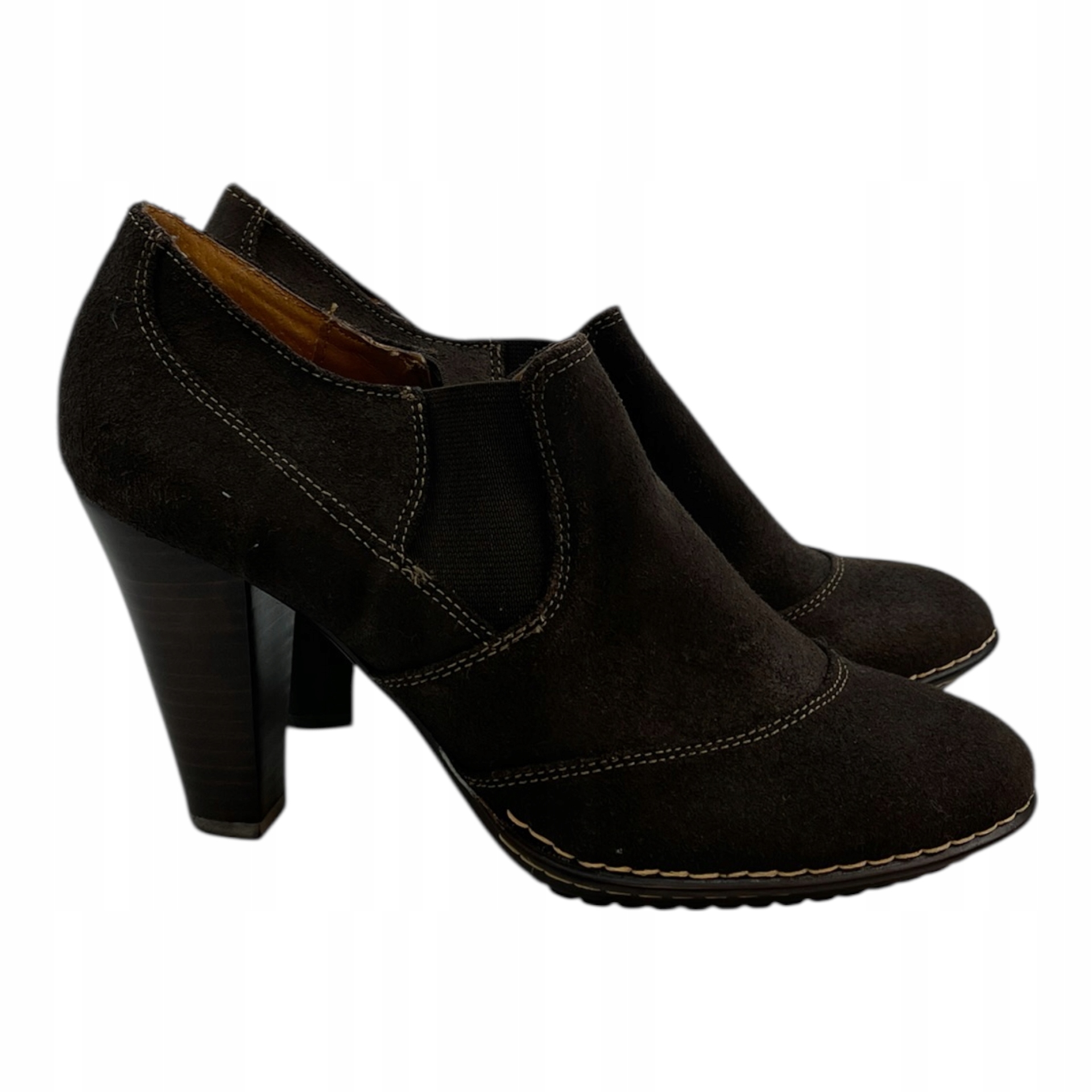 Sofft dámské kotníkové boty 39 hnědé semišové kožené podpatky sloupek