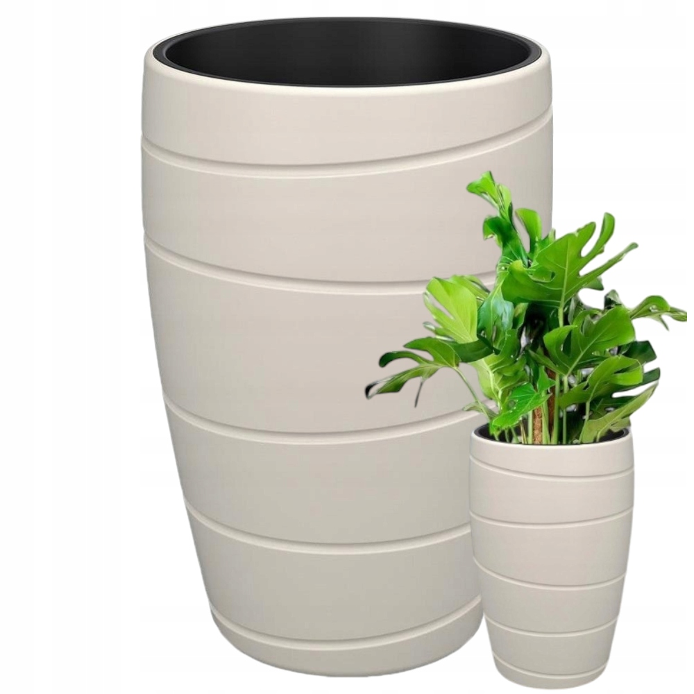 Donica Z Wkładem Osłonka Duża 40x59 CM Doniczka Kremowa Ogrodowa Plastikowa