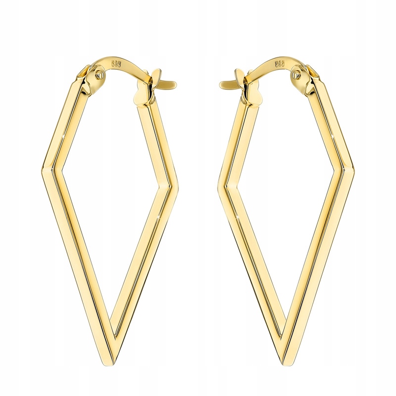 Zlaté Náušnice pr. 585 Hladké Kosočtverce 29mm 14k