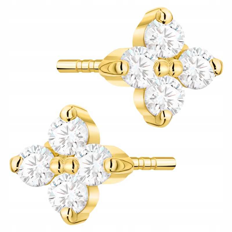 Złote Kolczyki pr. 585 Kwiatki z Brylantami 0,116ct na Sztyft 14k Pudełko