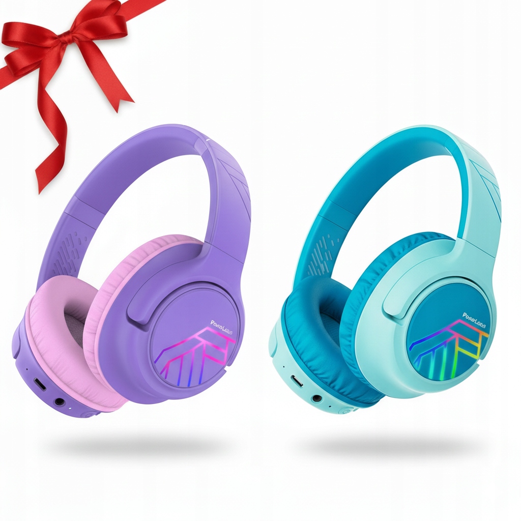 Sada sluchátek pro děti PowerLocus Bobo bezdrátové Led Aux