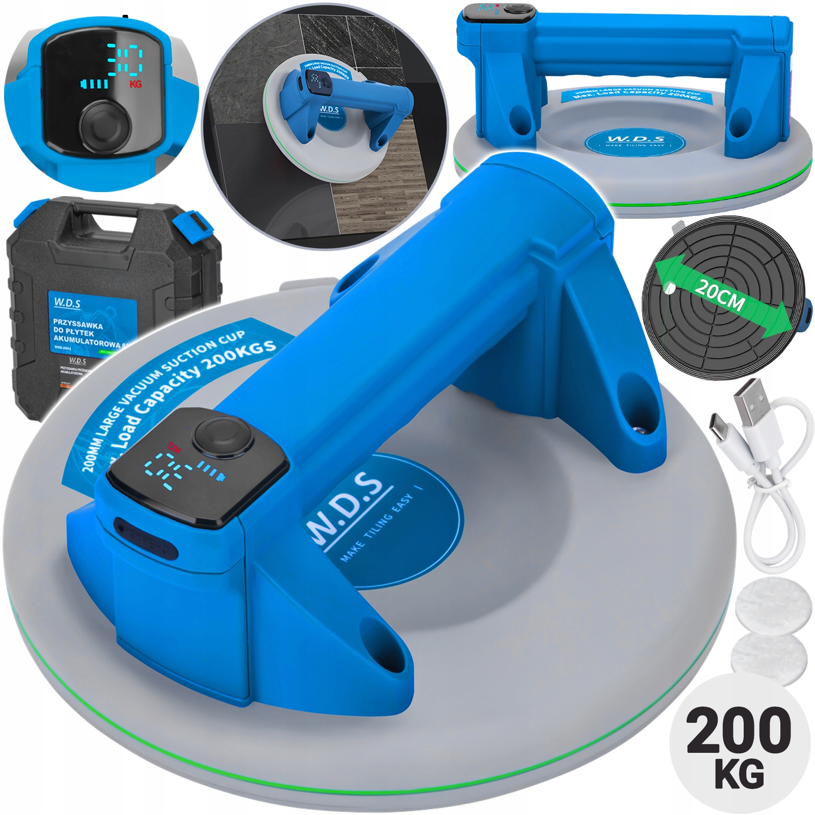 Przyssawka Próżniowa Akumulatorowa Do Płytek LCD Uchwyt Do Szyb Gresu 200KG