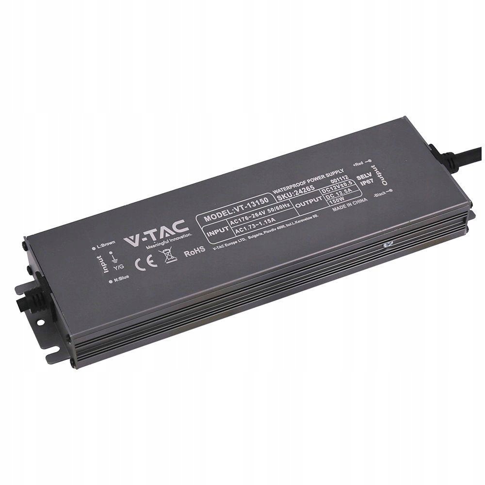 V-tac Napájecí zdroj pro Led, hermetický Slim 150W 12V 12.5A IP67 Emi filtr