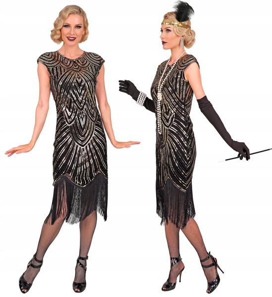 Kostým Gatsby Šílené 20. Léta Retro Flapper Charleston Zlatý XL
