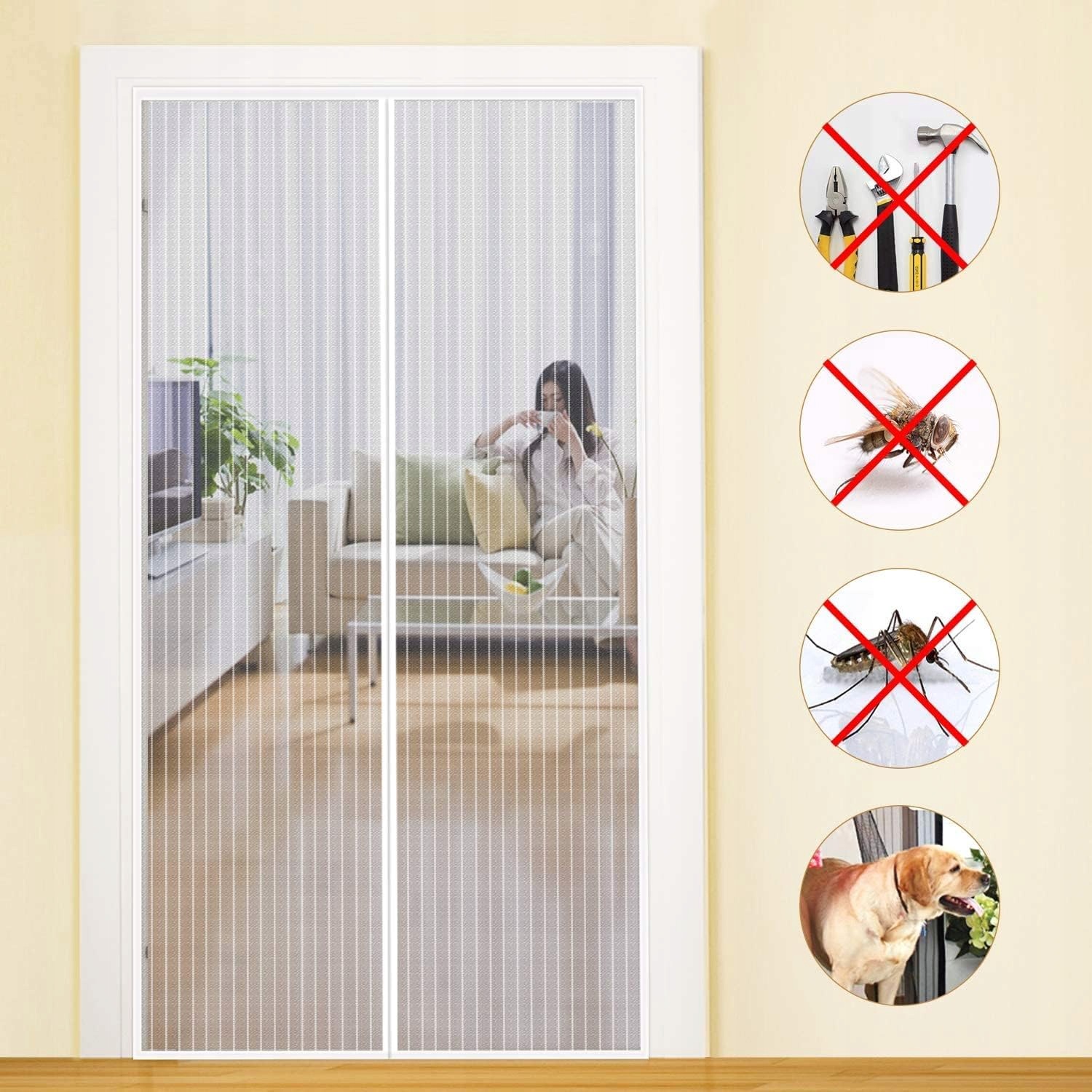 Moskytiéra 110x210 cm magnetická na dveře pneumatika síť bílá