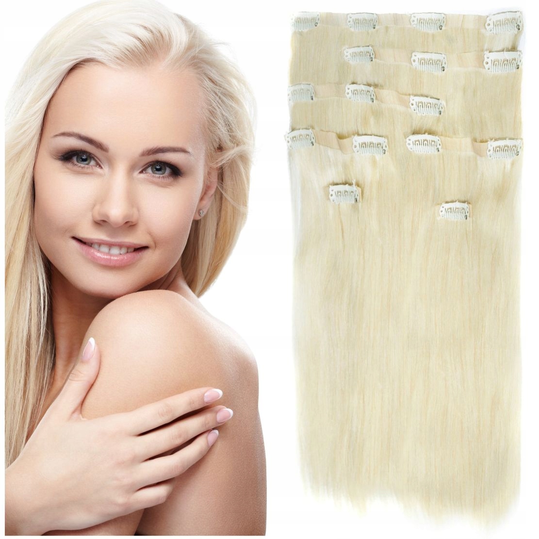 Bezešvé Clip-in Příčesek Do Vlasů Přírodní 7 Pásků velmi světlý blond 613