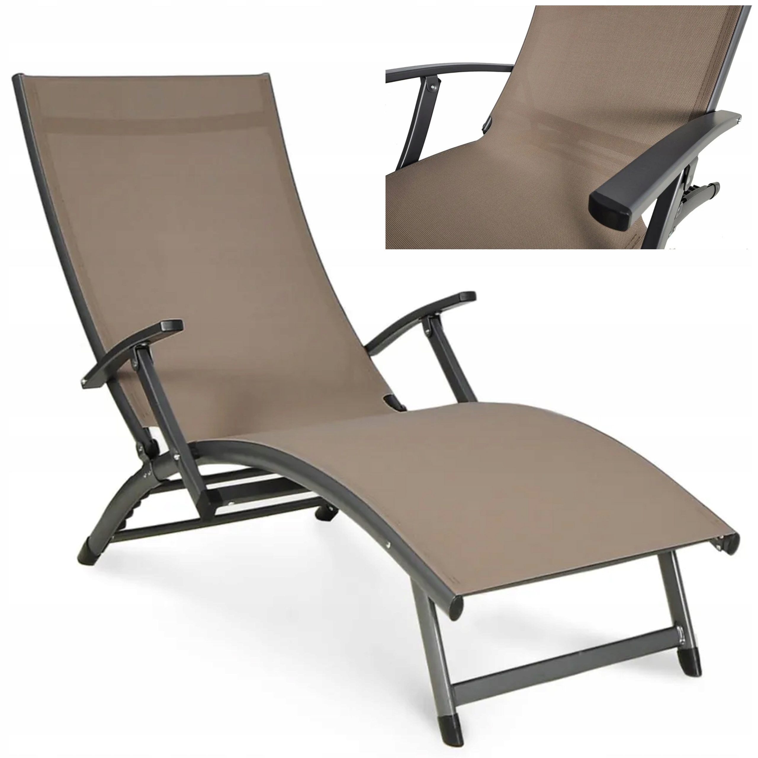 Leżak Ogrodowy Plażowy Składany Relax na Basen Ogród Mocny Taupe