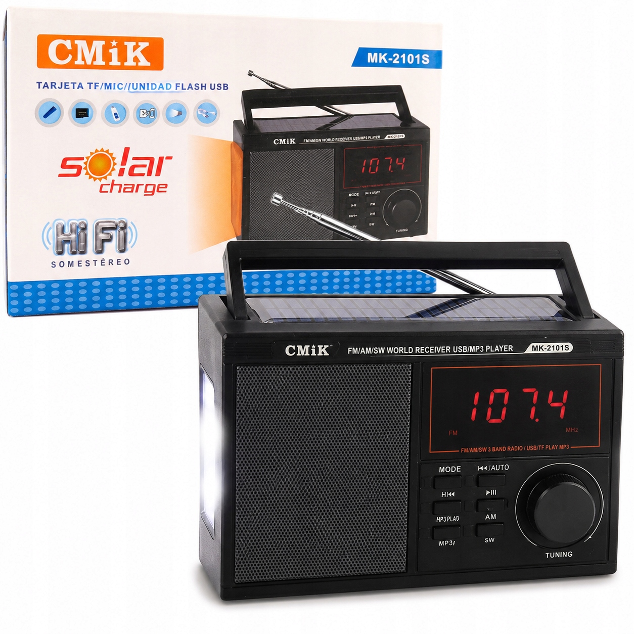 Radio przenośne CMiK MK-2101S Solar Charge Fm/am/sw Usb/tf Latarka