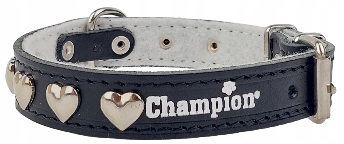 Levně Obojek pro psa Lícová kůže Polský výrobek Champion 45 cm/2,5 cm Srdce Černá