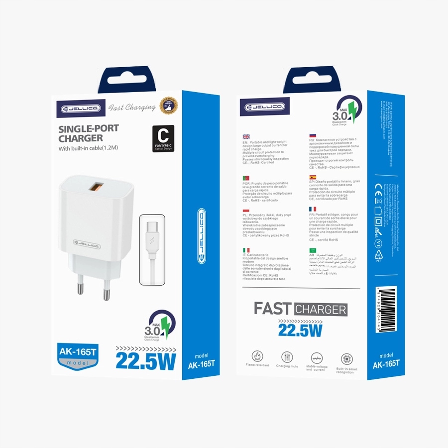 Jellico Ładowarka 22,5W QC3.0 Do Telefonów Usb-c Z Kablem Szybkie Ładowanie