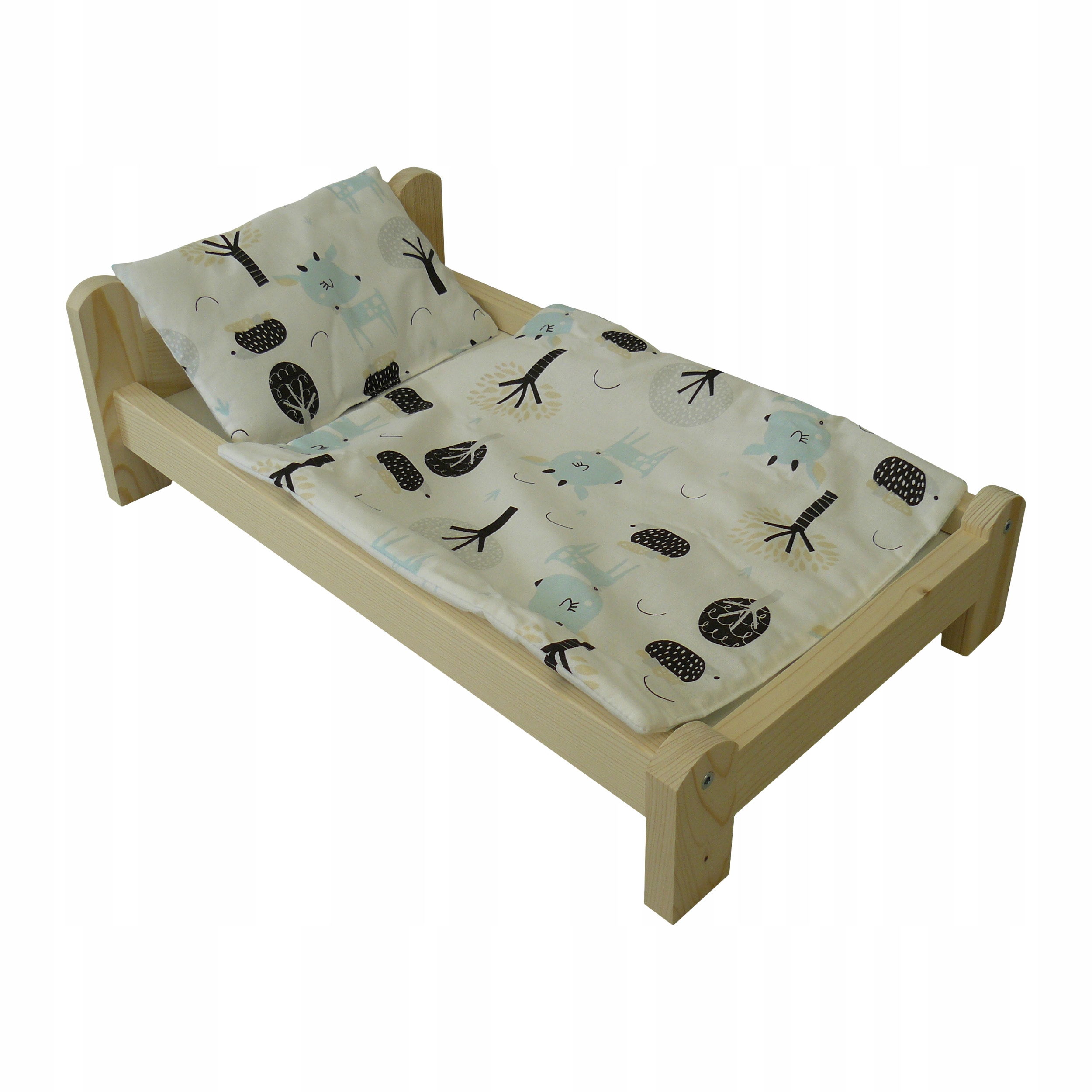 ŁÓŻECZKO DREWNIANE DUŻE + POŚCIEL BIAŁY LAS