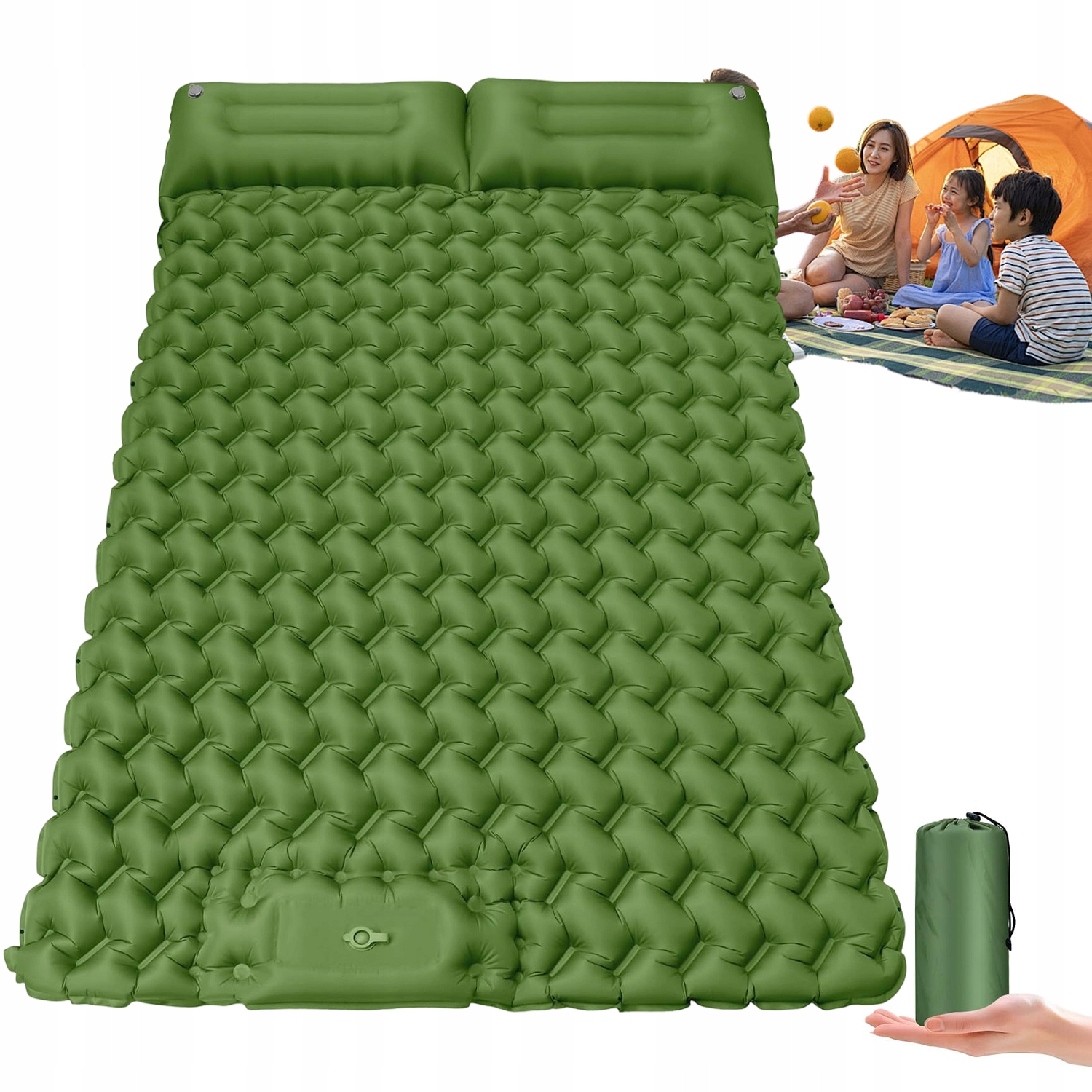 Dmuchany Materac Dwie Osoby 195X120 CM Wbudowaną Pompką Trekkingowy