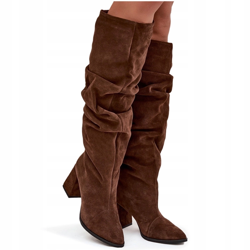 Dámské Kozačky Semišové S Řasícím Sloupkem Nazouvací Zazoo 4228 Hnědé 36