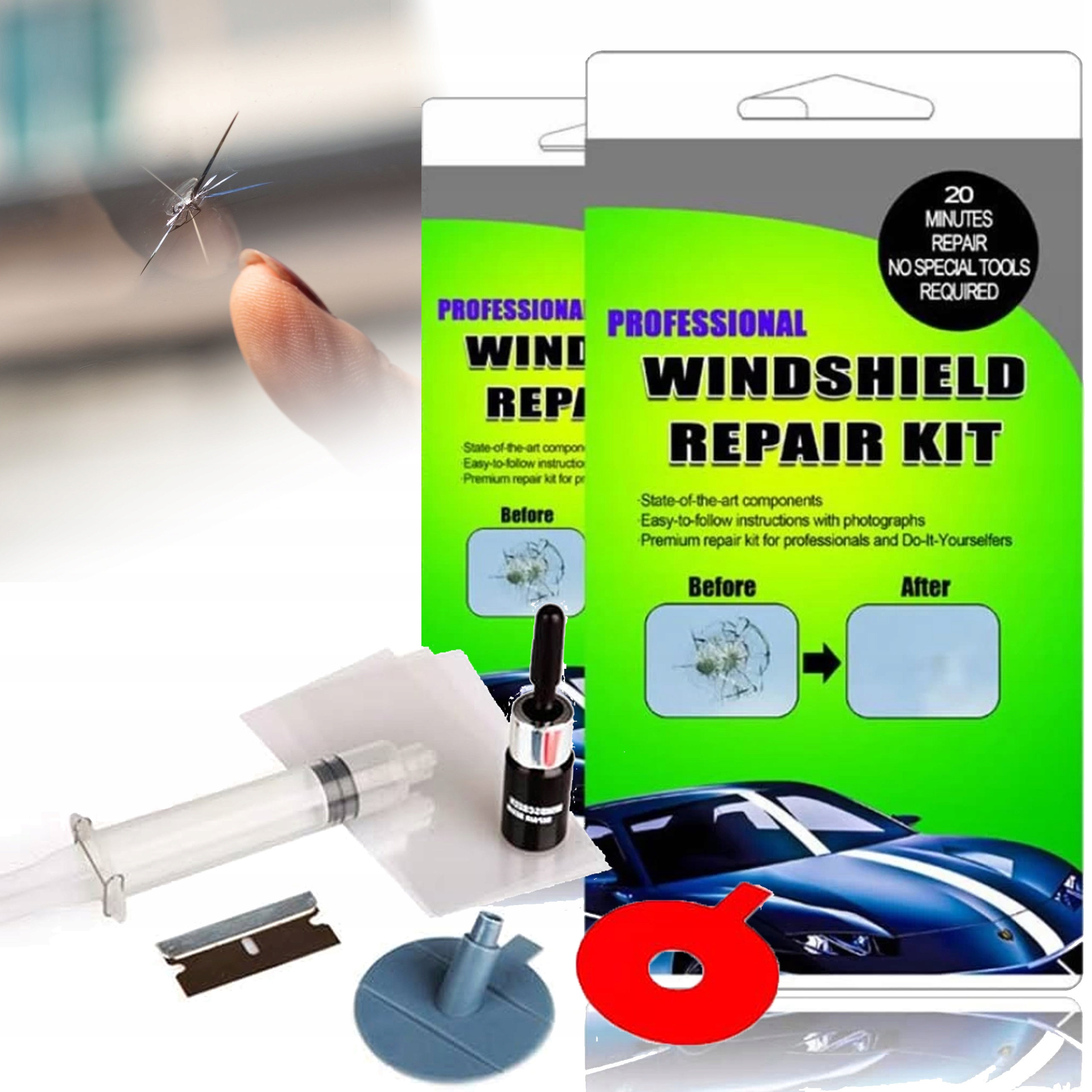 2 X Zestaw Naprawczy Szyby Samochodowej Klej Do Naprawy Odprysków Pęknięć