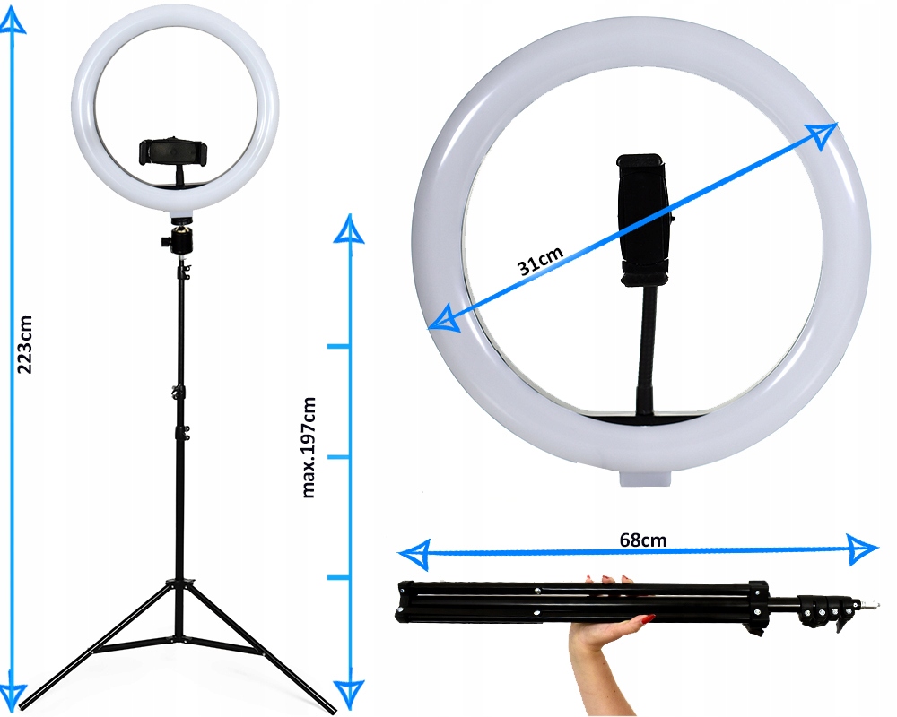LAMPA RING PIERŚCIENIOWA BEZCIENIOWA+STATYW DLA STYLISTKI RZĘS KOSMETYCZKI Model 12