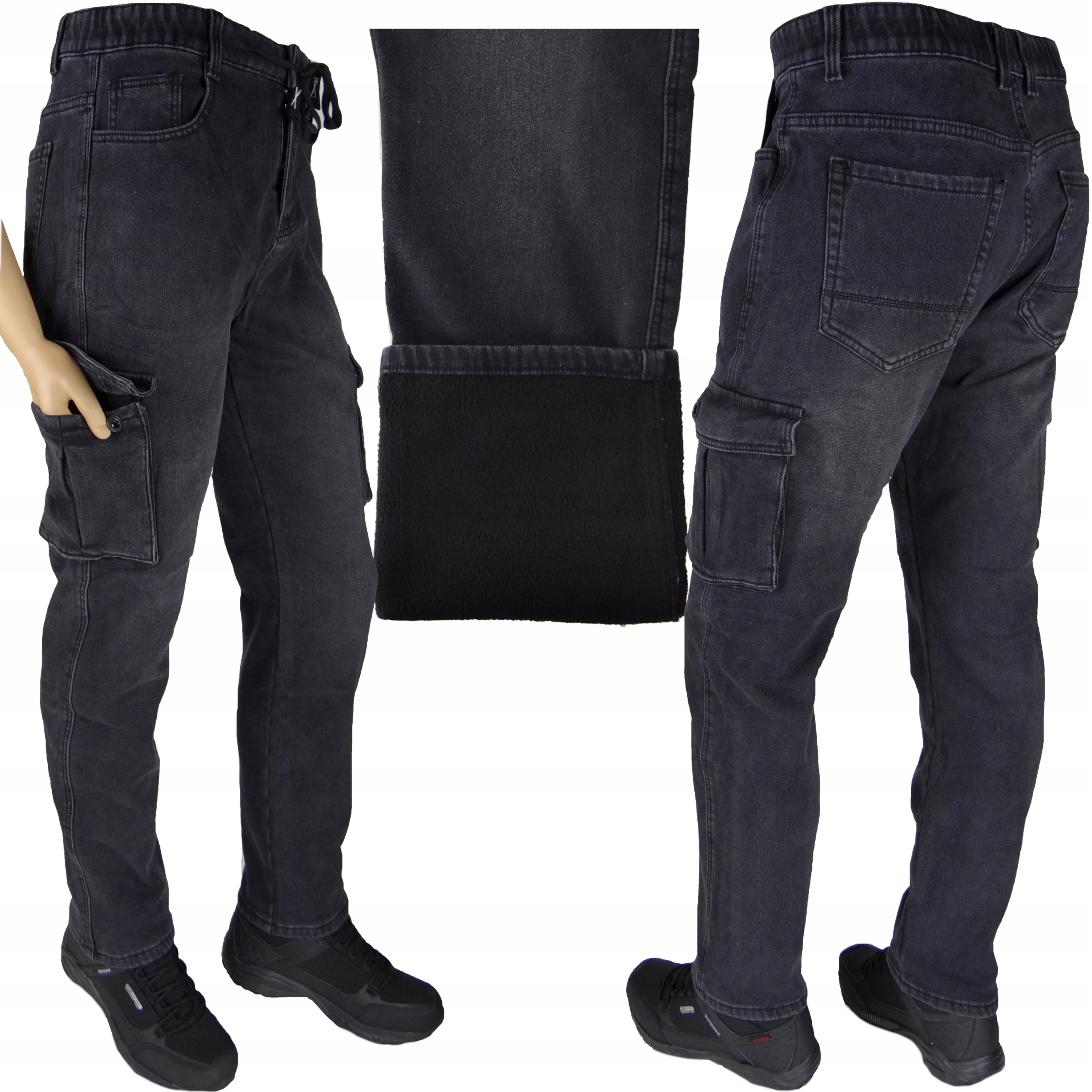 Spodnie Jeans r38 Guma/Sznurek Ocieplane Bojówki Rozciągliwe